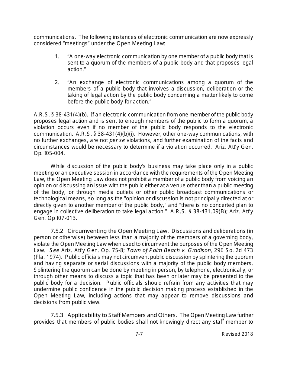 Arizona Agency Handbook - Chapter 7: Open Meetings - Arizona, Page 12