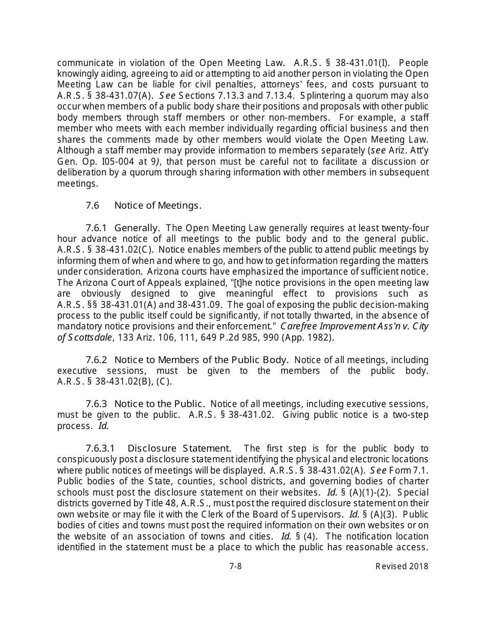 Arizona Agency Handbook - Chapter 7: Open Meetings - Arizona, Page 13