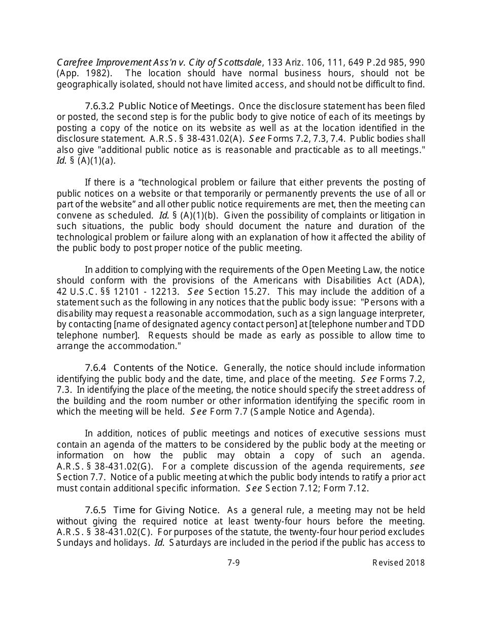 Arizona Agency Handbook - Chapter 7: Open Meetings - Arizona, Page 14