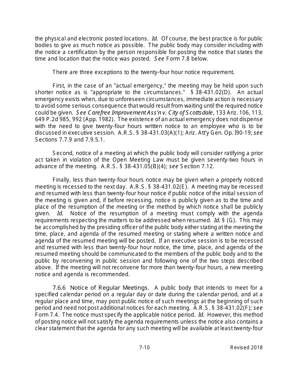 Arizona Agency Handbook - Chapter 7: Open Meetings - Arizona, Page 15
