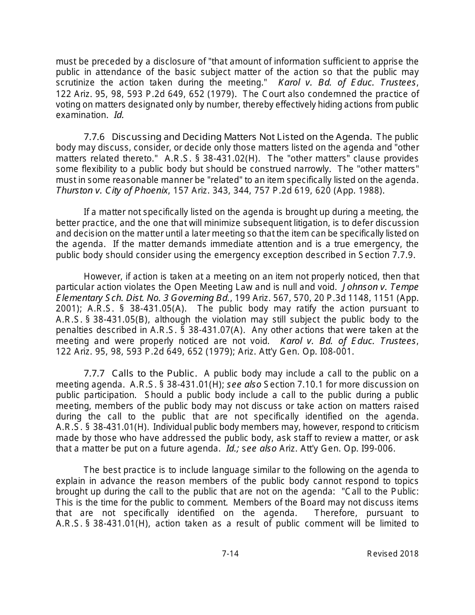 Arizona Agency Handbook - Chapter 7: Open Meetings - Arizona, Page 19
