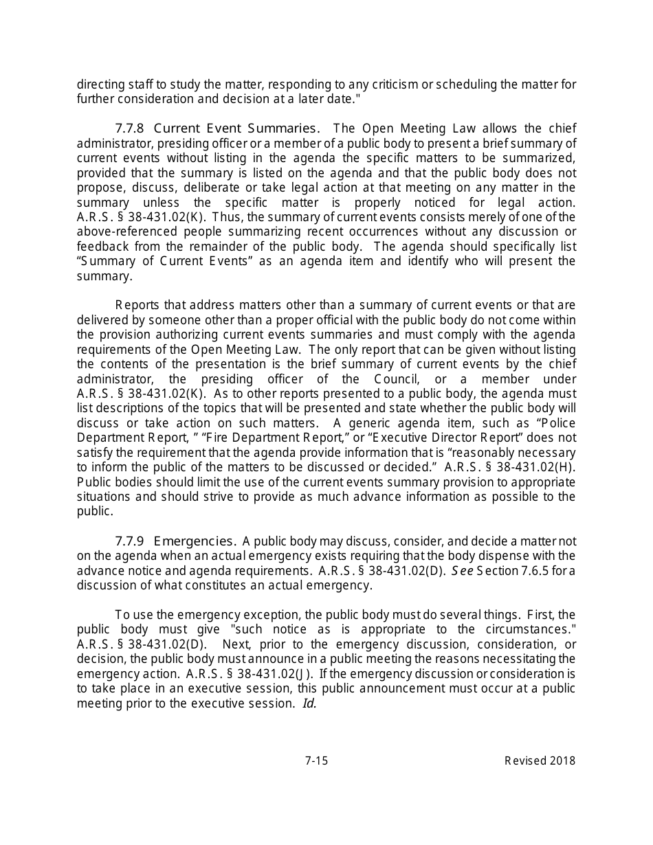 Arizona Agency Handbook - Chapter 7: Open Meetings - Arizona, Page 20
