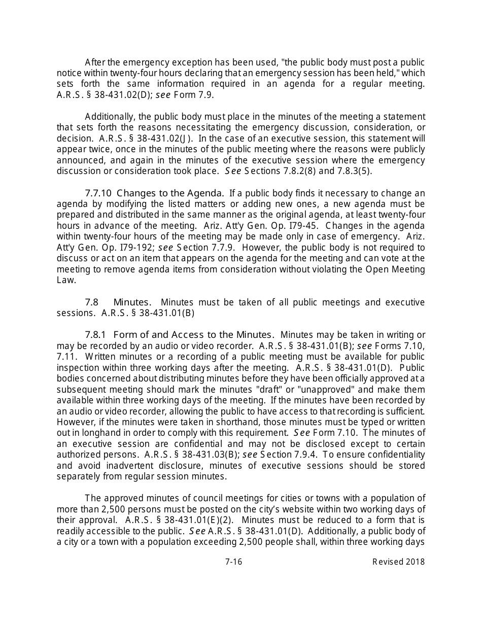 Arizona Agency Handbook - Chapter 7: Open Meetings - Arizona, Page 21