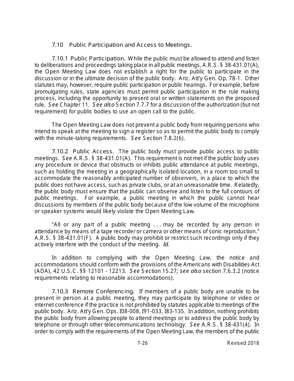 Arizona Agency Handbook - Chapter 7: Open Meetings - Arizona, Page 31
