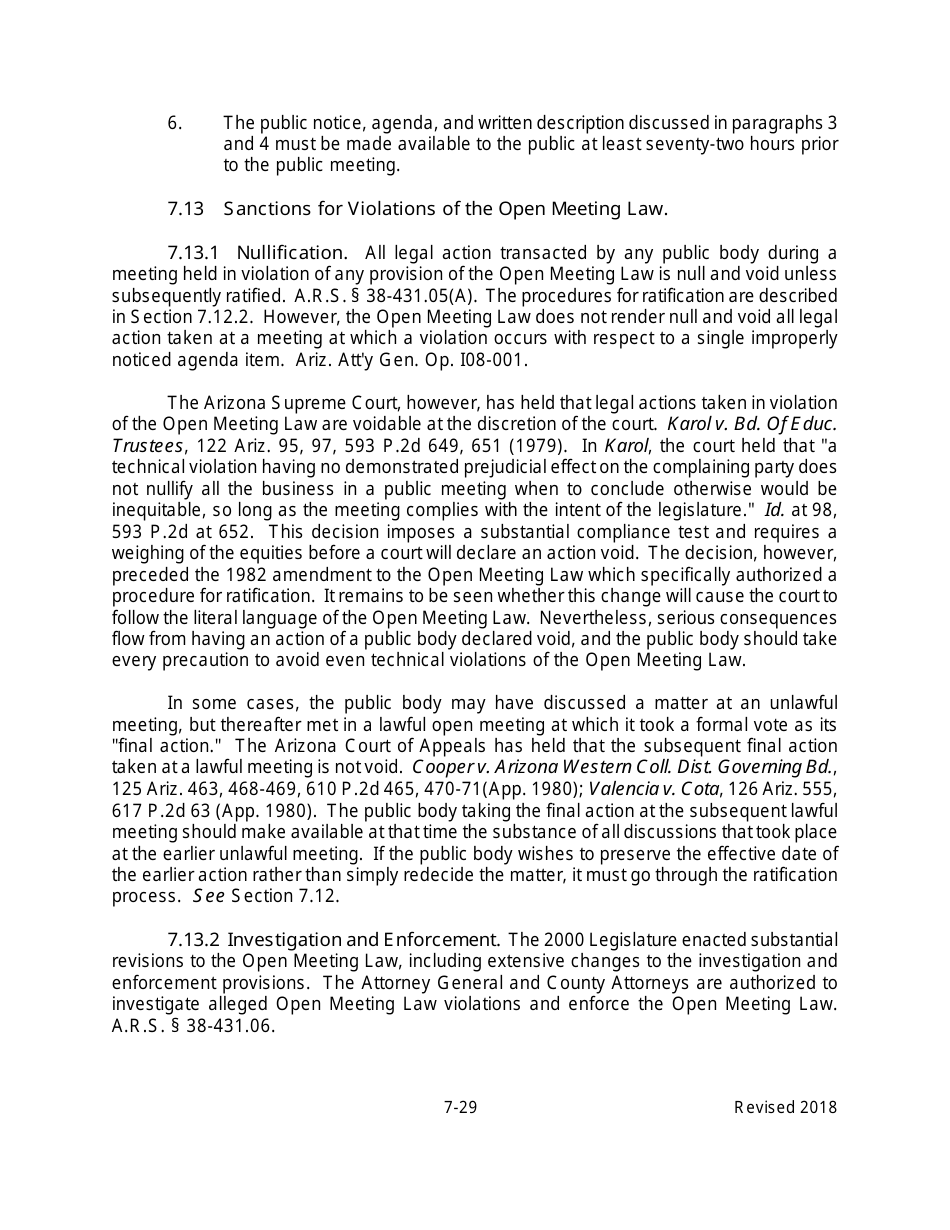 Arizona Agency Handbook - Chapter 7: Open Meetings - Arizona, Page 34