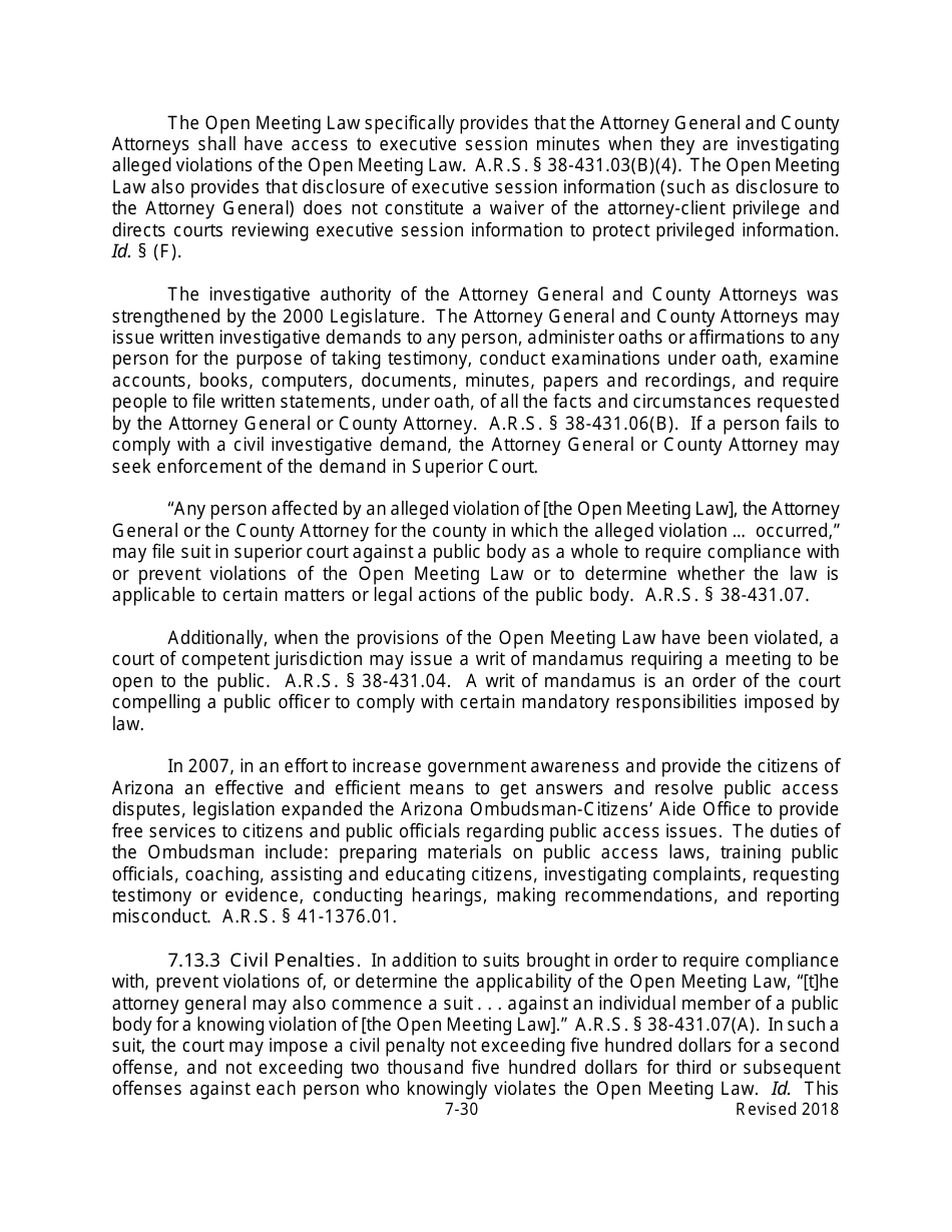 Arizona Agency Handbook - Chapter 7: Open Meetings - Arizona, Page 35