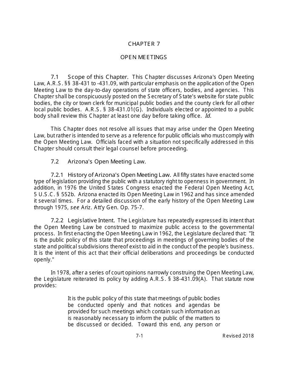 Arizona Agency Handbook - Chapter 7: Open Meetings - Arizona, Page 6