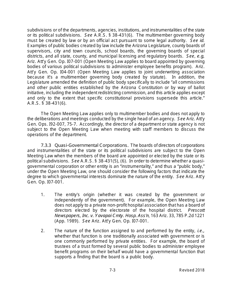 Arizona Agency Handbook - Chapter 7: Open Meetings - Arizona, Page 8