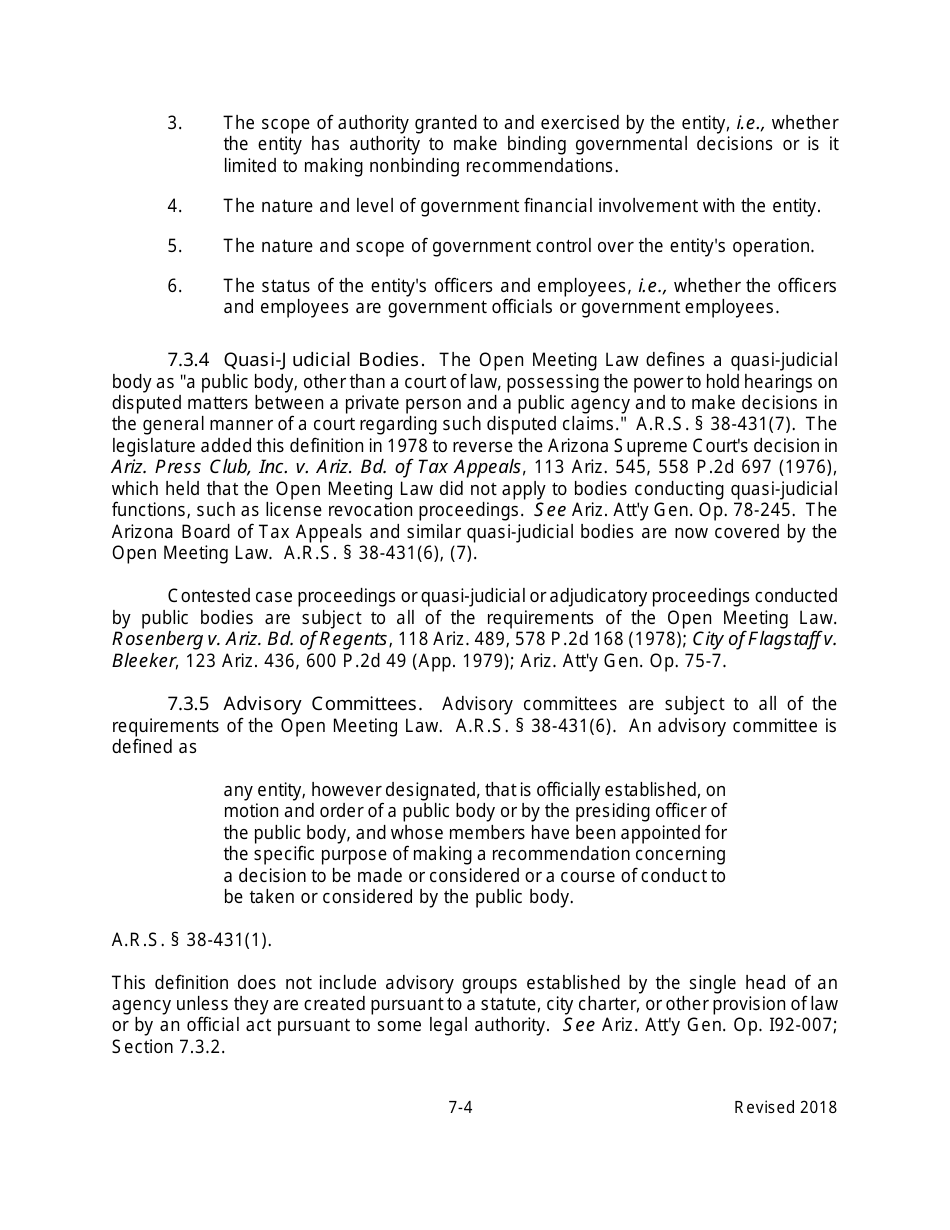 Arizona Agency Handbook - Chapter 7: Open Meetings - Arizona, Page 9