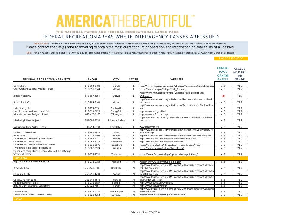 Federal Recreation Areas Where Interagency Passes Are Issued - America the Beautiful, Page 16