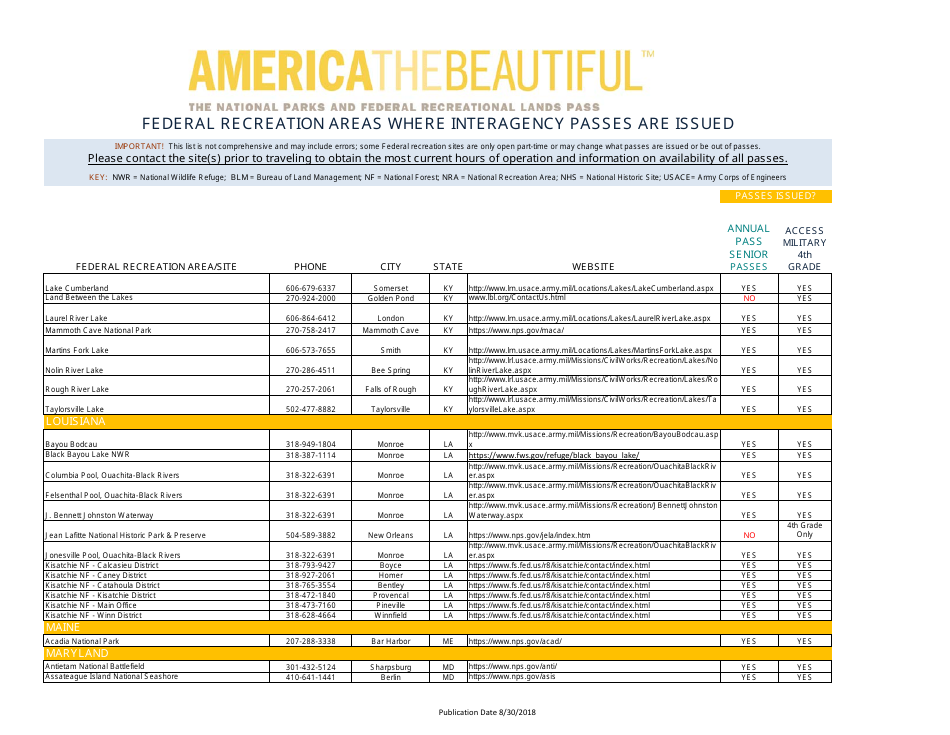 Federal Recreation Areas Where Interagency Passes Are Issued - America the Beautiful, Page 19