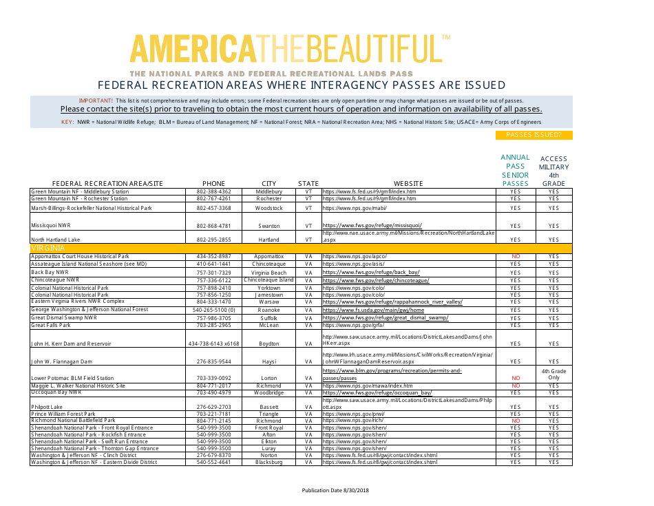 Federal Recreation Areas Where Interagency Passes Are Issued - America the Beautiful, Page 40