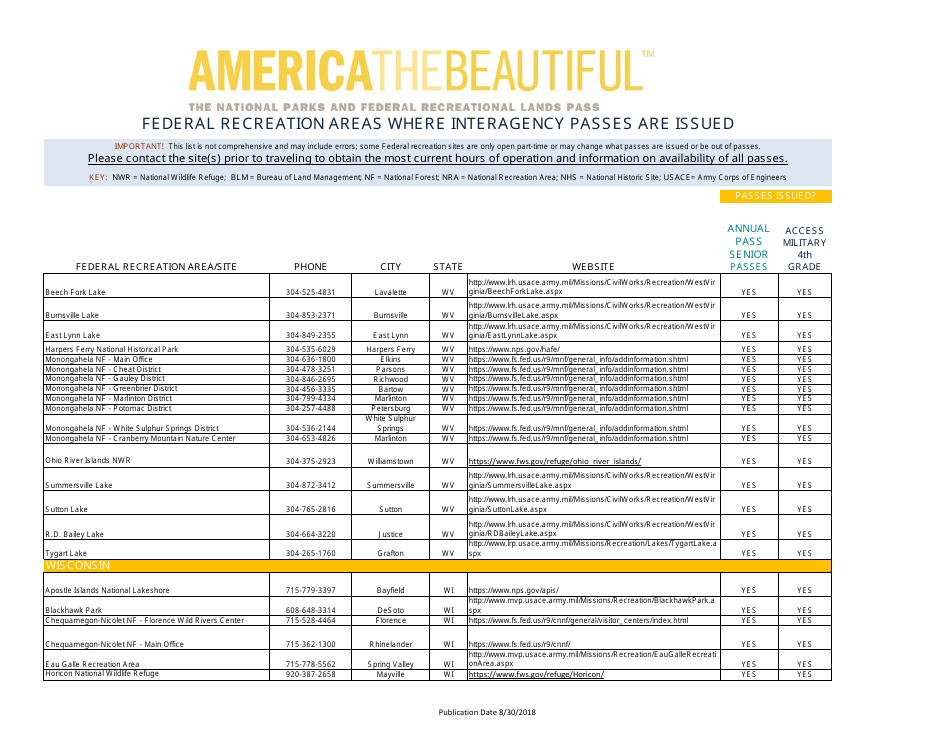 Federal Recreation Areas Where Interagency Passes Are Issued - America the Beautiful, Page 43
