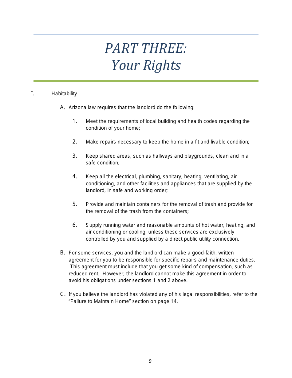 Arizona Tenants Rights and Responsibilities Handbook: a Guidebook From Move-In to Move-Out Including Sample Forms - Arizona, Page 10