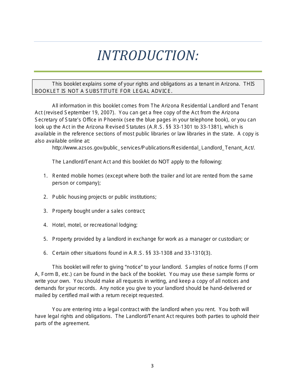 Arizona Tenants Rights and Responsibilities Handbook: a Guidebook From Move-In to Move-Out Including Sample Forms - Arizona, Page 4