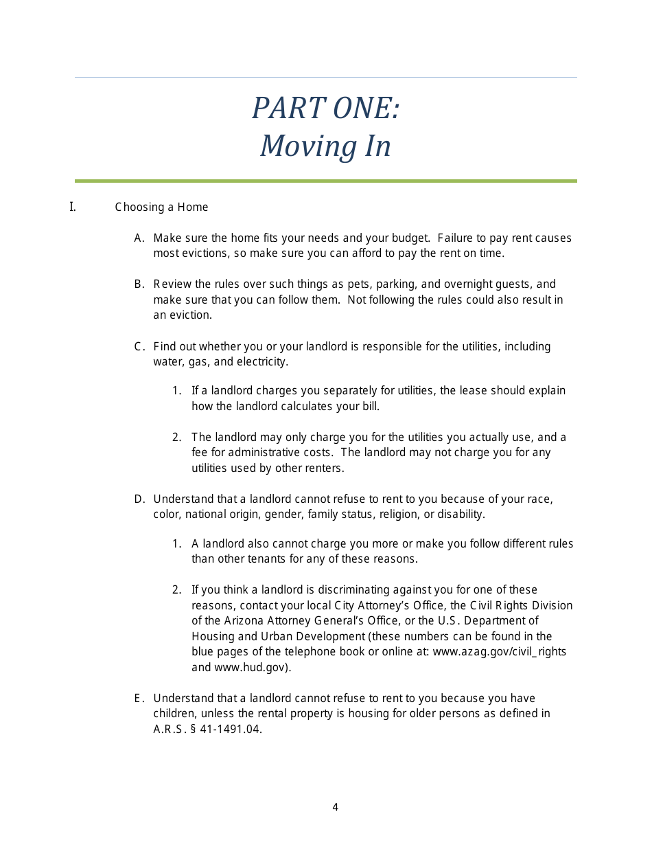 Arizona Tenants Rights and Responsibilities Handbook: a Guidebook From Move-In to Move-Out Including Sample Forms - Arizona, Page 5