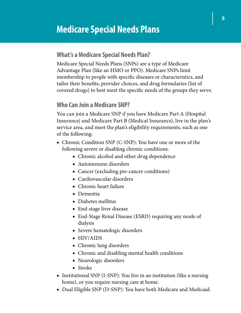 Your Guide to Medicare Special Needs Plans (Snps), Page 5