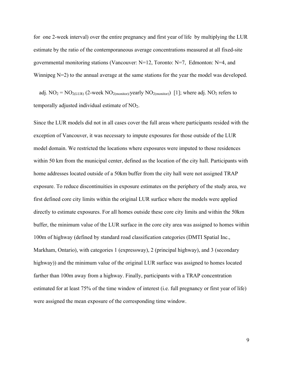 Perinatal Exposure to Traffic-Related Air Pollution and Atopy at 1 Year of Age in a Multi-Center Canadian Birth Cohort Study, Page 10
