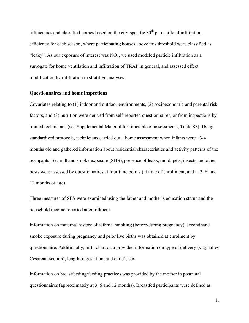 Perinatal Exposure to Traffic-Related Air Pollution and Atopy at 1 Year of Age in a Multi-Center Canadian Birth Cohort Study, Page 12
