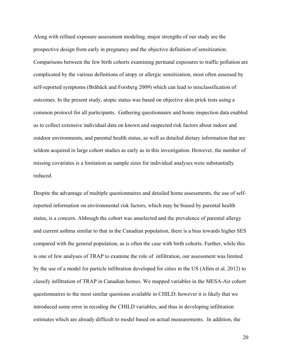 Perinatal Exposure to Traffic-Related Air Pollution and Atopy at 1 Year of Age in a Multi-Center Canadian Birth Cohort Study, Page 21