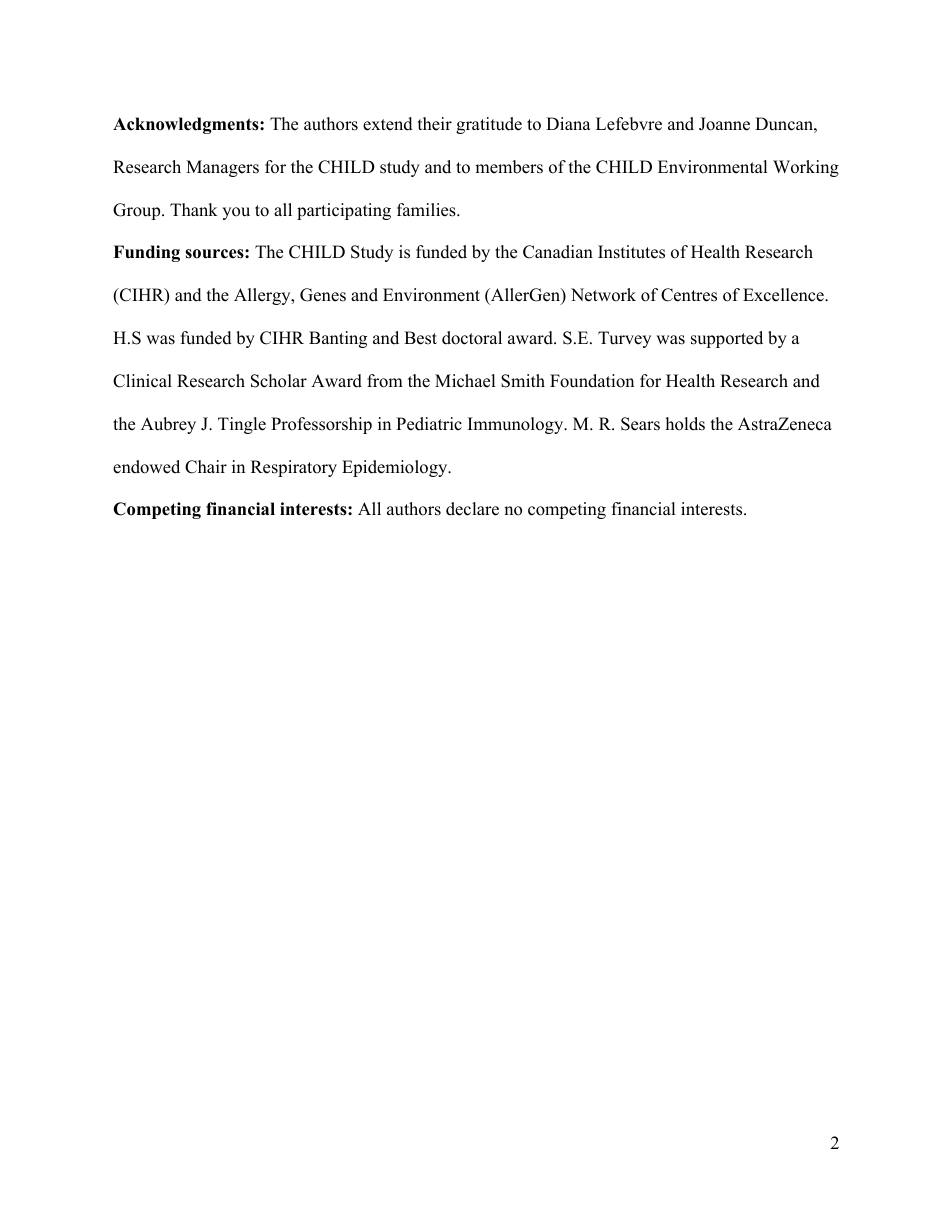 Perinatal Exposure to Traffic-Related Air Pollution and Atopy at 1 Year of Age in a Multi-Center Canadian Birth Cohort Study, Page 3