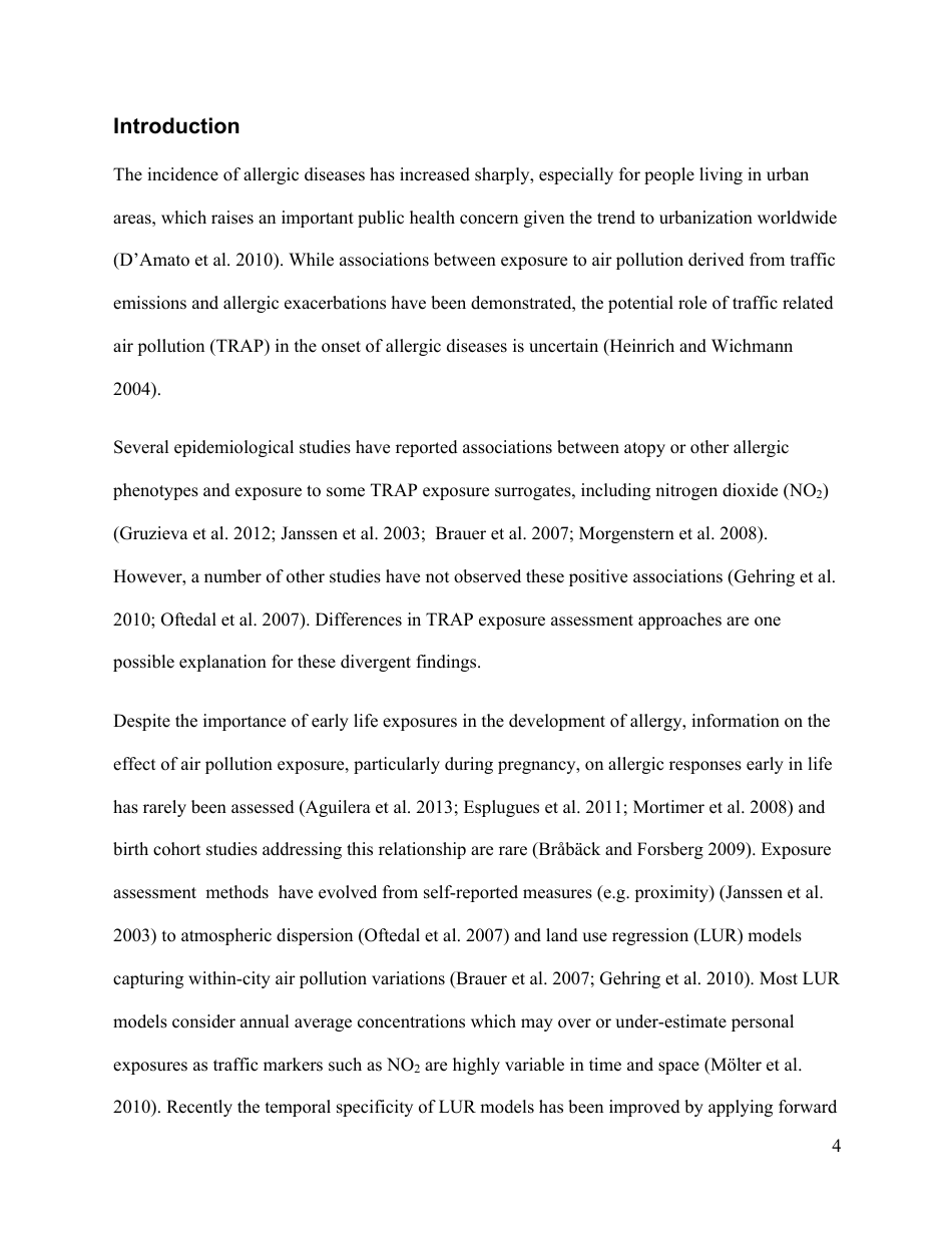 Perinatal Exposure to Traffic-Related Air Pollution and Atopy at 1 Year of Age in a Multi-Center Canadian Birth Cohort Study, Page 5