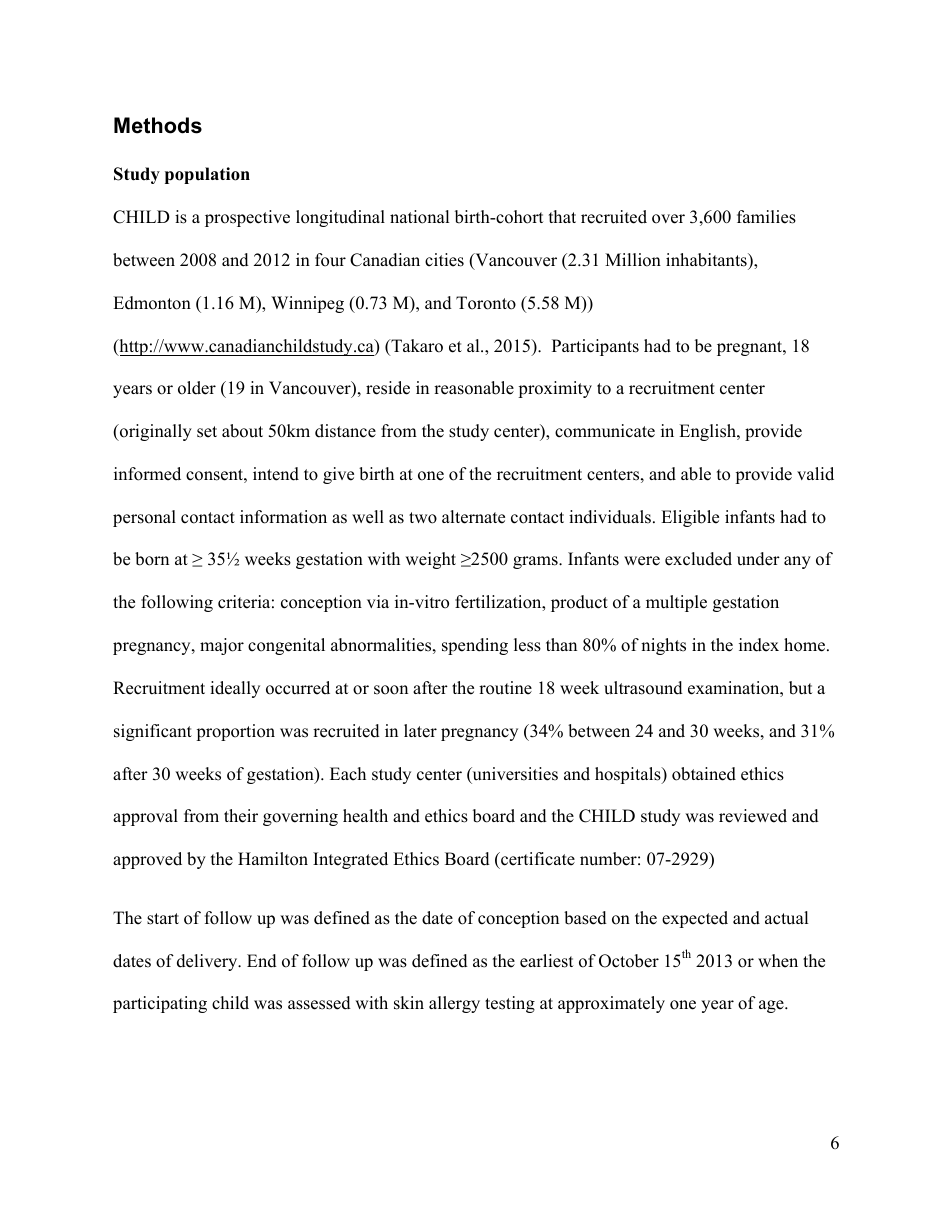 Perinatal Exposure to Traffic-Related Air Pollution and Atopy at 1 Year of Age in a Multi-Center Canadian Birth Cohort Study, Page 7
