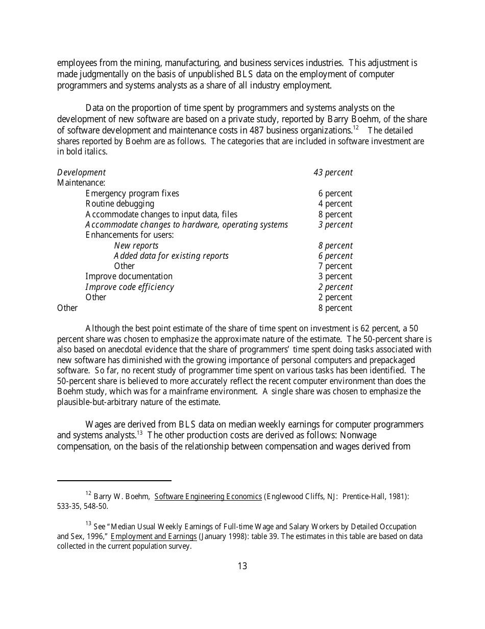 Recognition of Business and Government Expenditures for Software as Investment: Methodology and Quantitative Impacts, 1959-98, Page 13