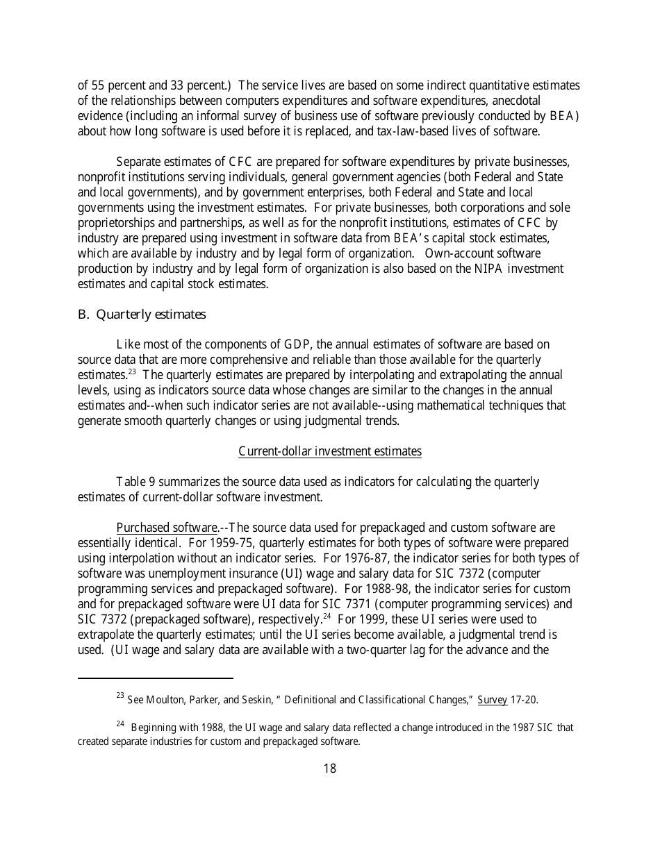 Recognition of Business and Government Expenditures for Software as Investment: Methodology and Quantitative Impacts, 1959-98, Page 18
