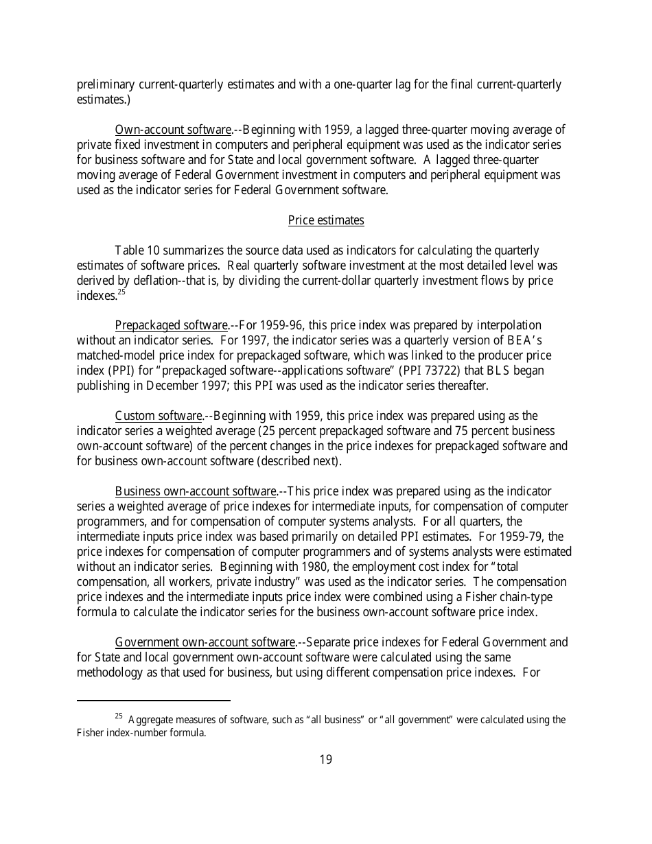 Recognition of Business and Government Expenditures for Software as Investment: Methodology and Quantitative Impacts, 1959-98, Page 19