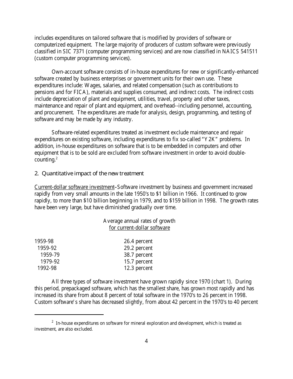 Recognition of Business and Government Expenditures for Software as Investment: Methodology and Quantitative Impacts, 1959-98, Page 4