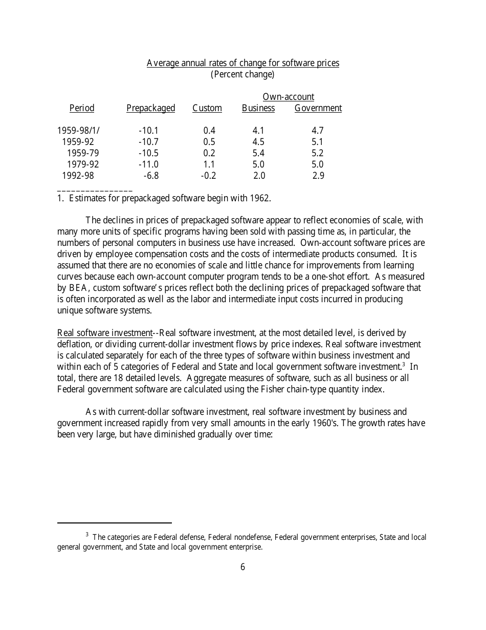 Recognition of Business and Government Expenditures for Software as Investment: Methodology and Quantitative Impacts, 1959-98, Page 6