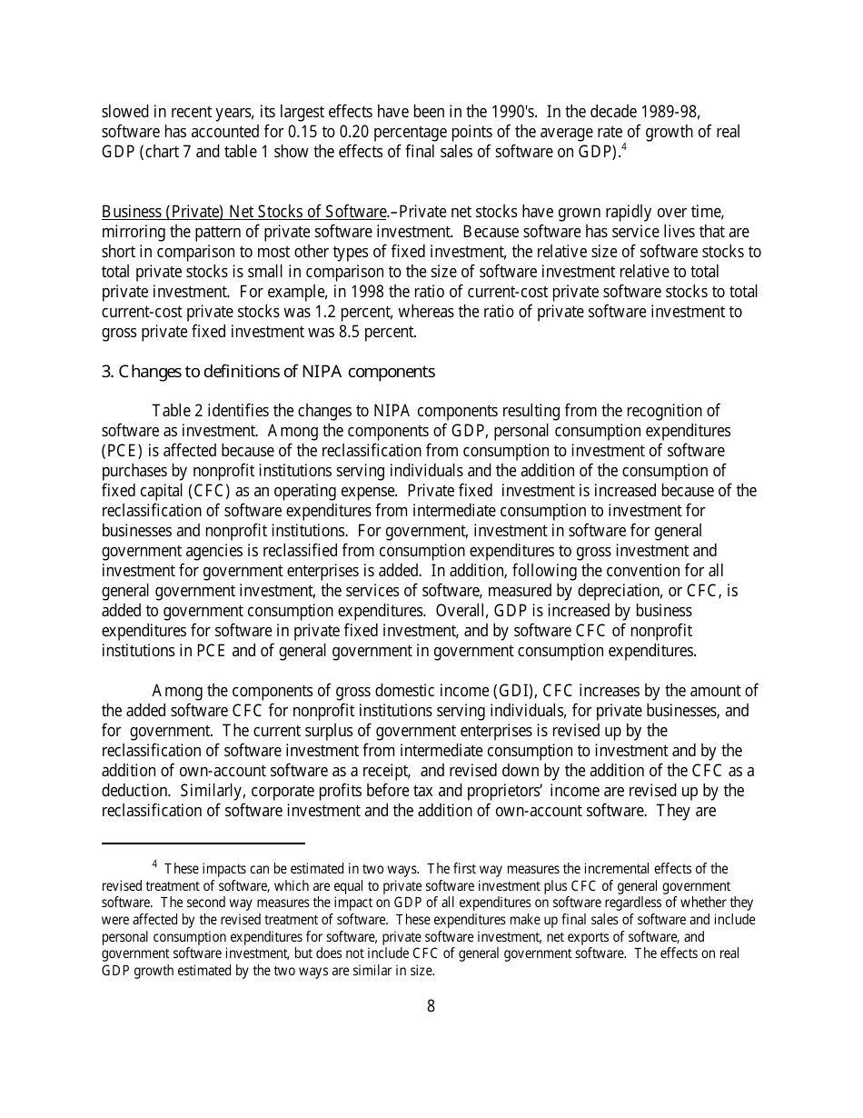 Recognition of Business and Government Expenditures for Software as Investment: Methodology and Quantitative Impacts, 1959-98, Page 8