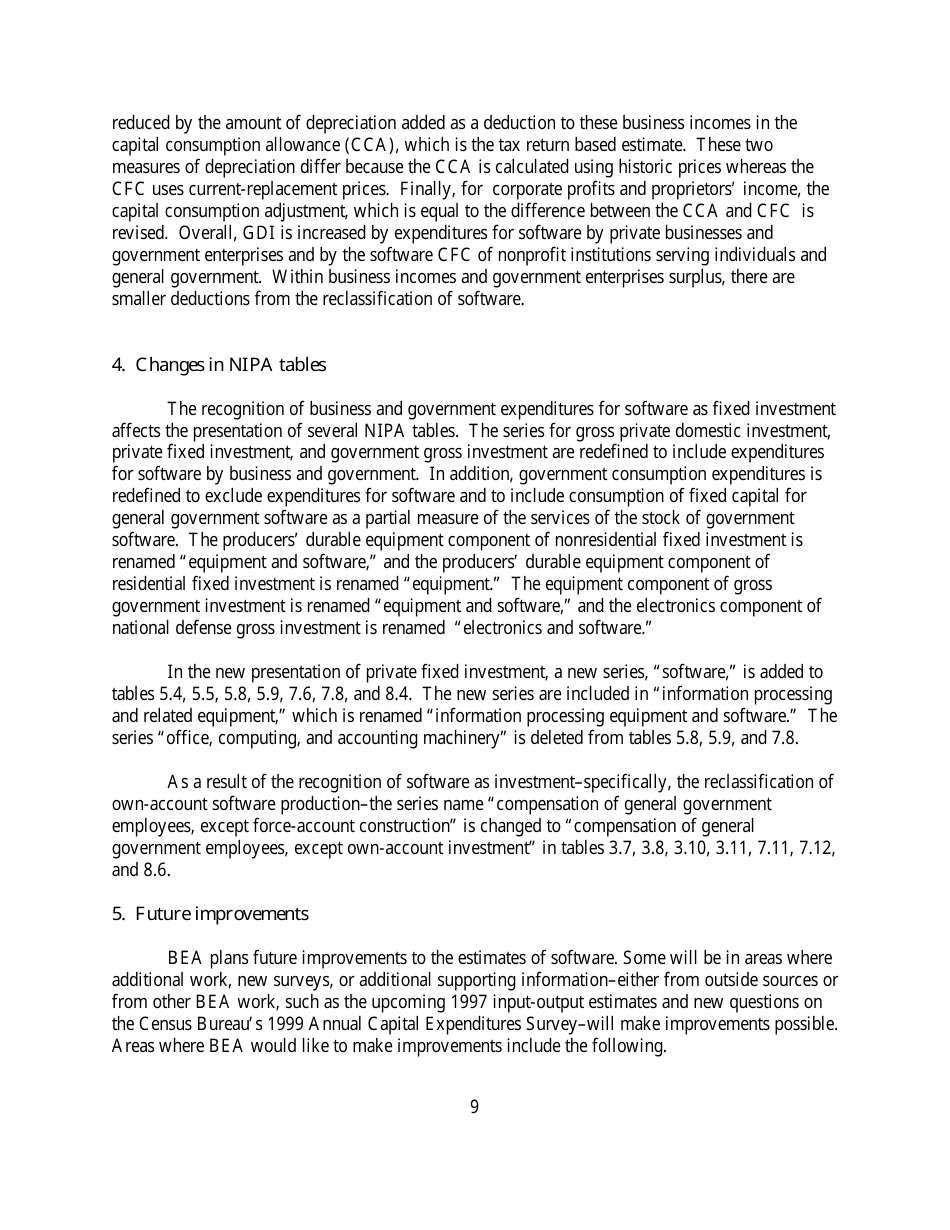 Recognition of Business and Government Expenditures for Software as Investment: Methodology and Quantitative Impacts, 1959-98, Page 9