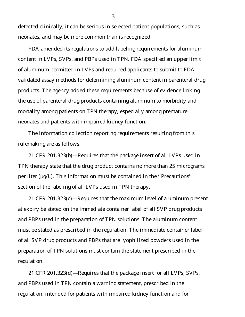 Agency Information Collection Activities; Submission for Office of Management and Budget Review; Comment Request; Aluminum in Large and Small Volume Parenterals Used in Total Parenteral Nutrition, Page 3