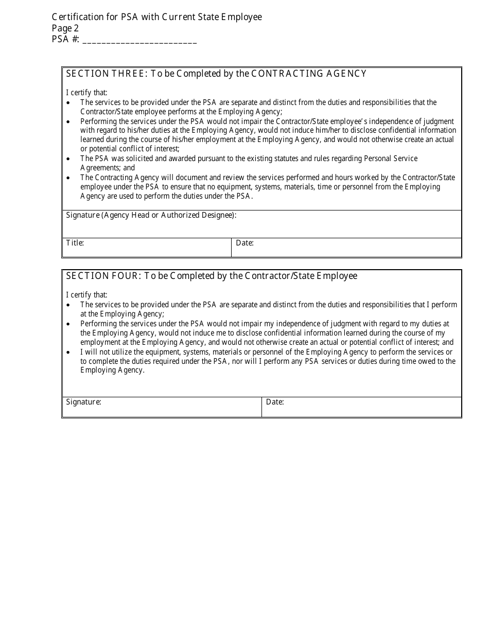 Form CT-HR-10 Certification for Psa With Current State Employee - Connecticut, Page 2