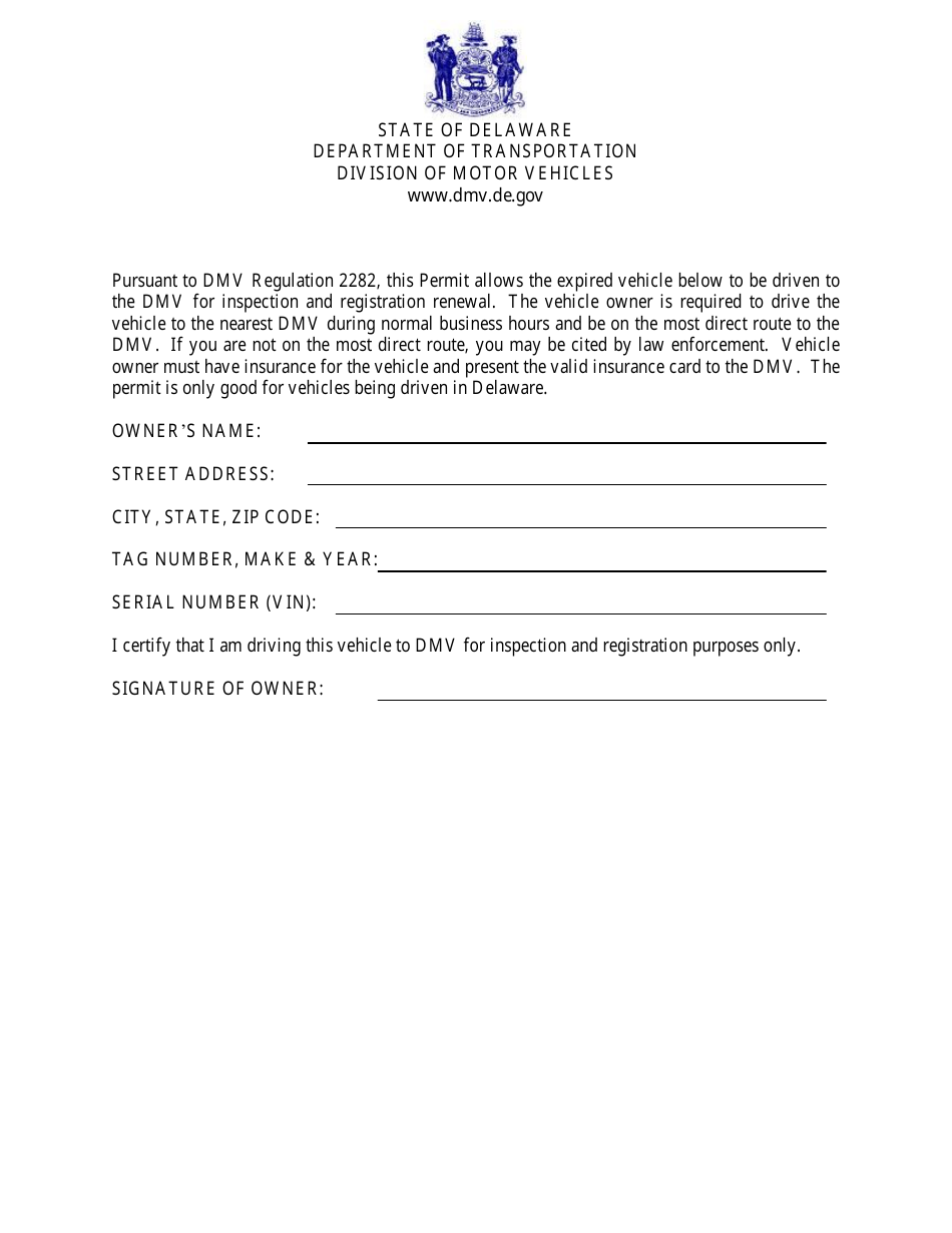 Verbal Permit to Drive to Dmv - Delaware, Page 1