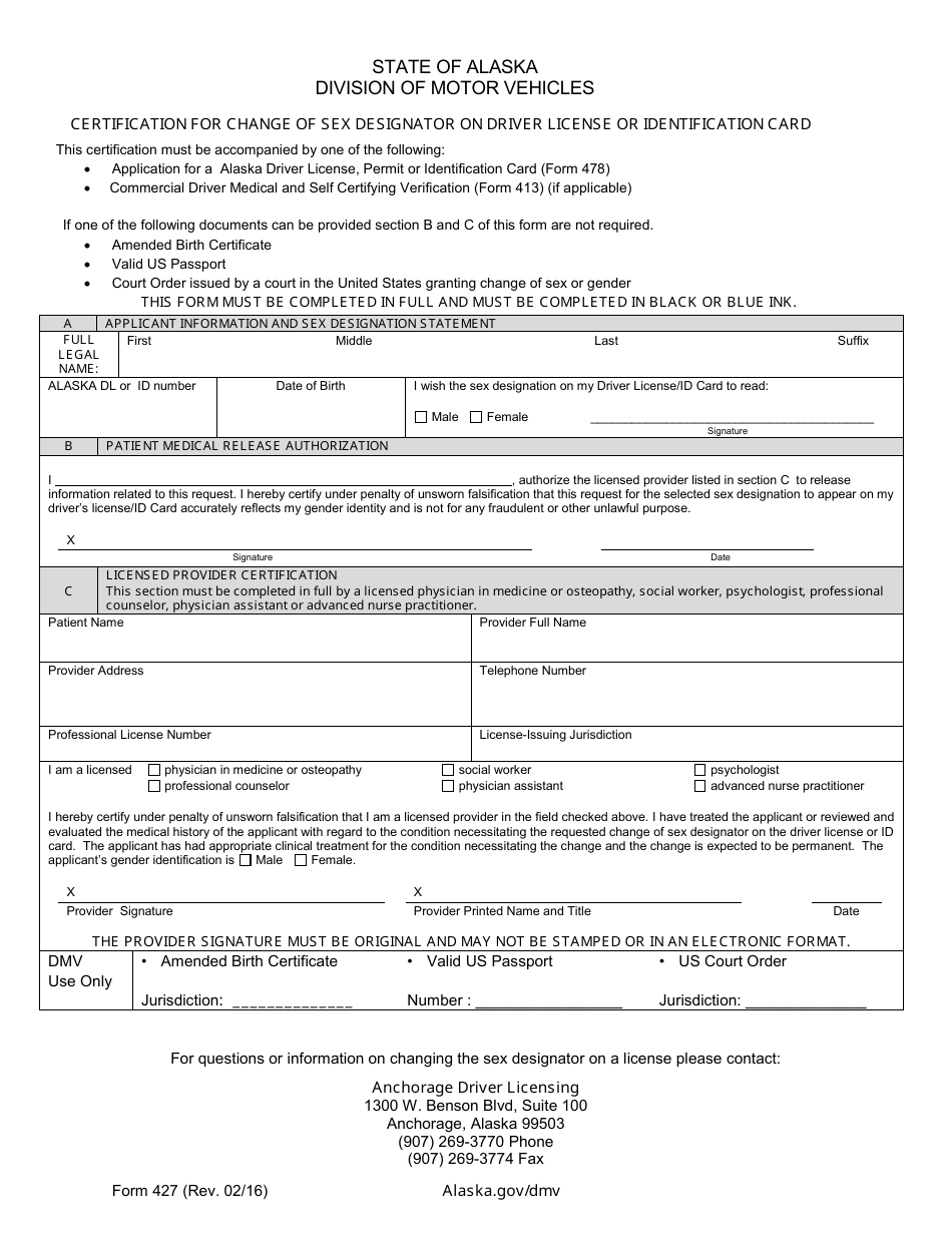 Form 427 Download Fillable PDF or Fill Online Certification for Change ...