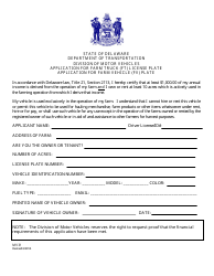 Form MV31 &quot;Application for Farm Truck (Ft) and Farm Vehicle (Fv) License Plate&quot; - Delaware