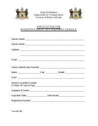 Form MV458 &quot;Application for Registration of Off-Highway Vehicle&quot; - Delaware