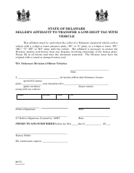 Document preview: Form MV73 Seller's Affidavit to Transfer a Low-Digit Tag With Vehicle - Delaware
