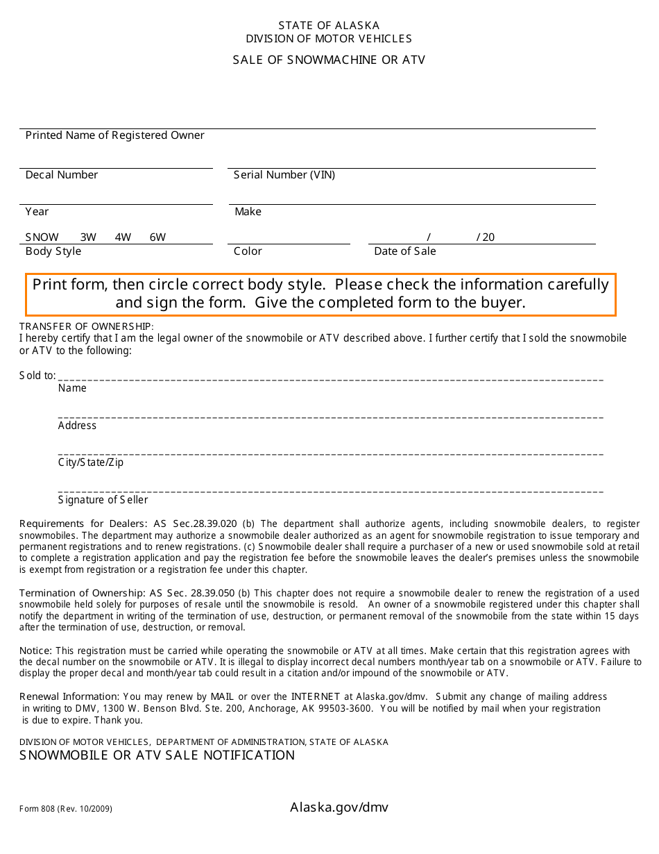 Form 808 - Fill Out, Sign Online and Download Fillable PDF, Alaska ...