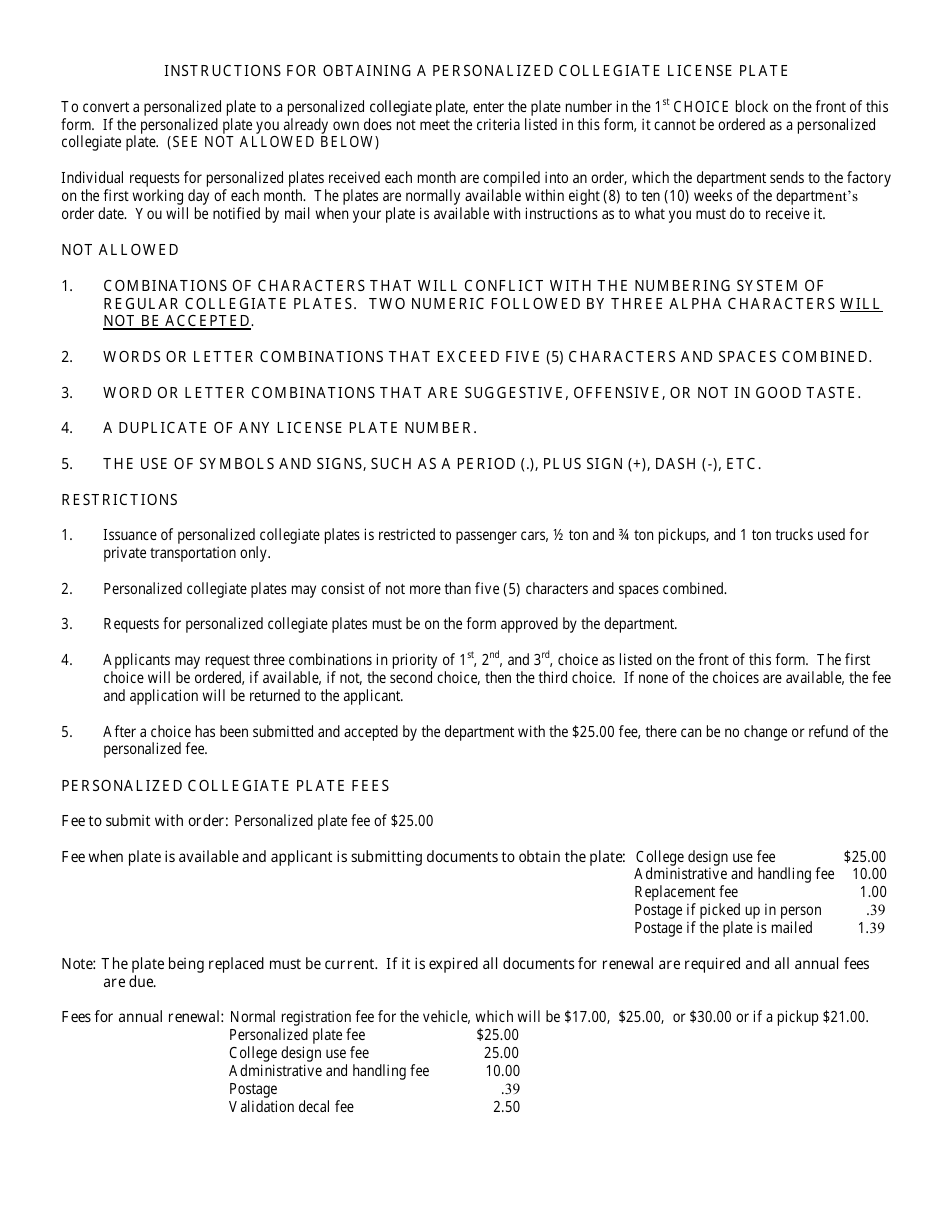 Form 10-320 Request for Personalized Collegiate License Plate - Group 3 - Arkansas, Page 2