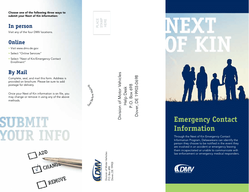 Next of Kin/Emergency Contact Form - Delaware