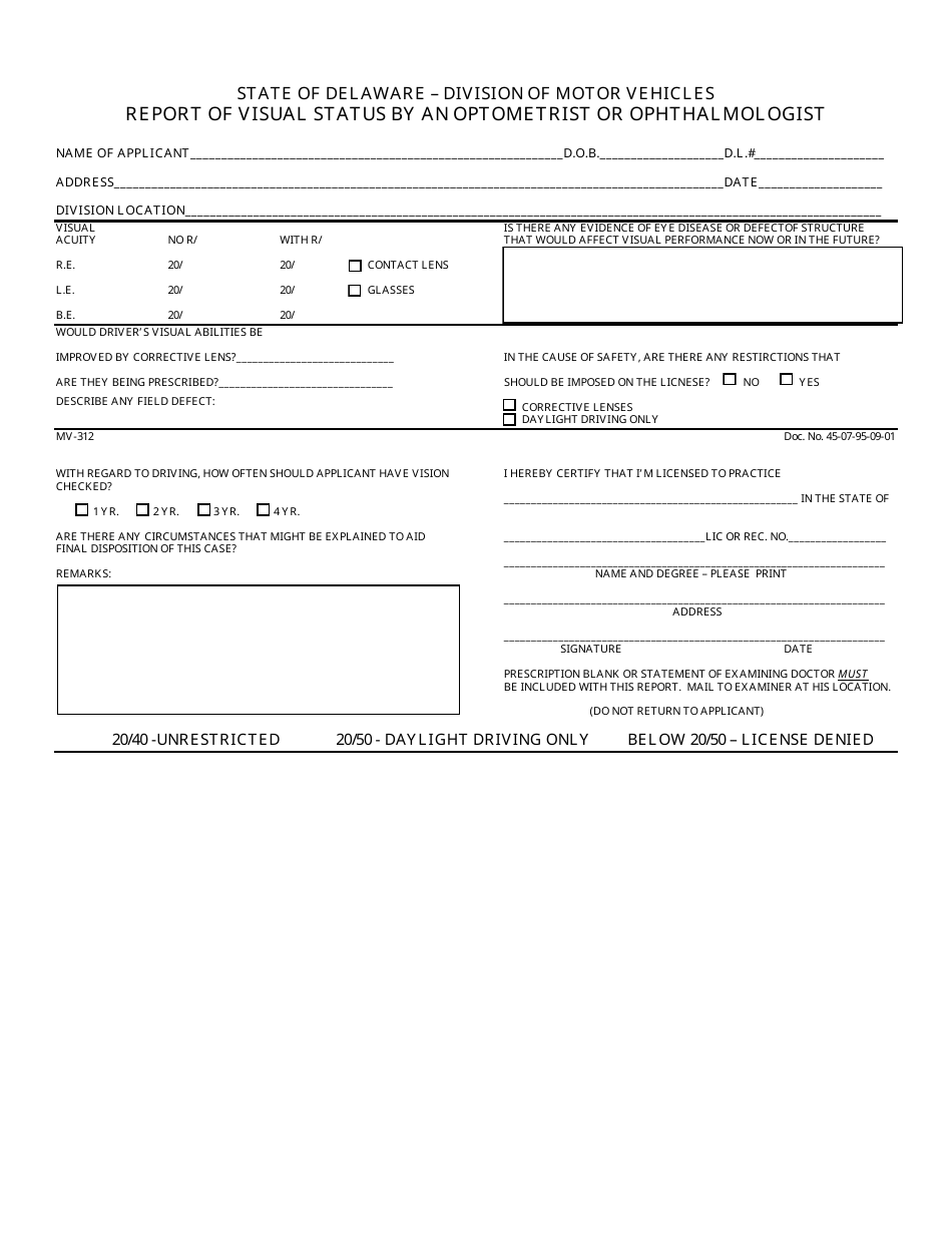 Form MV-312 - Fill Out, Sign Online and Download Fillable PDF, Delaware ...
