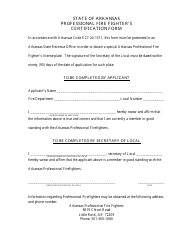 Document preview: Professional Fire Fighter's Certification Form - Arkansas