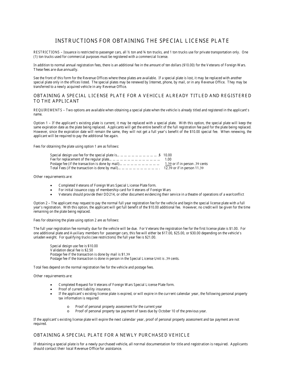 Request for Veterans of Foreign Wars Special License Plate - Arkansas, Page 2