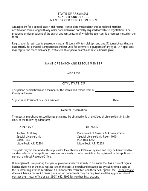 Arkansas Search and Rescue Member Certification Form Fill Out Sign