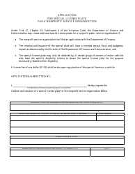 Document preview: Application for Special License Plate for a Nonprofit Service Organization - Arkansas