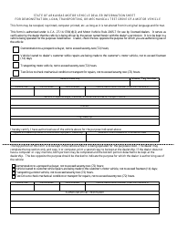 Document preview: State of Arkansas Motor Vehicle Dealer Information Sheet for Demonstration, Loan, Transporting, or Mechanical Test Drive of a Motor Vehicle - Arkansas